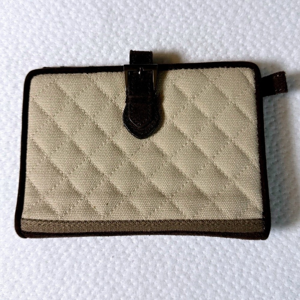 Vera Bradley Quilted Tan Khaki Bifold Wallet Brown Trim Retired 4x6"
